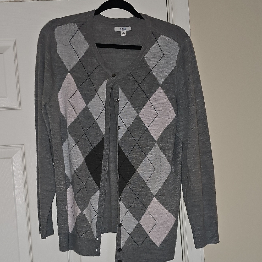 Croft & Barrow Women's Gray Argyle Sweater